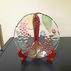 Vintage Soga-Mikasa Infused Glass Fruit Leaves Motif Shallow Round Serving Bowl